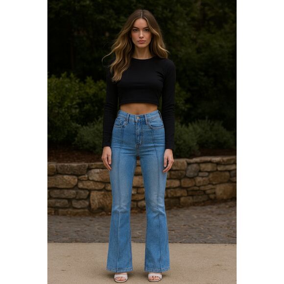 REVICE Blue Venus Flare Stitch Star Butt Pants Jeans    Women's Size 27 - Picture 1 of 9